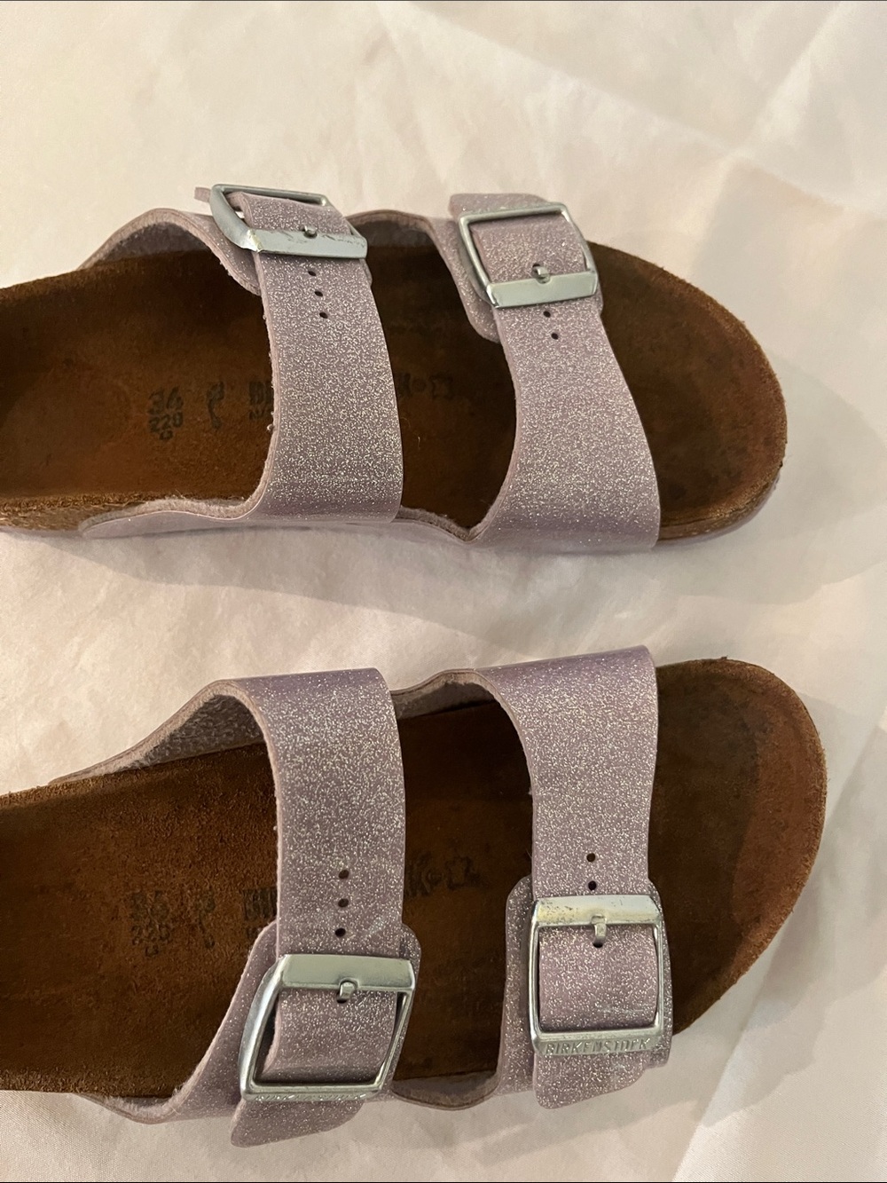 Birkenstock Kids Double-Buckle Glitter Slide Sandals in Lilac - Picture 3 of 7